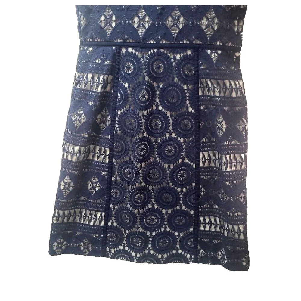 Tory Burch Babydoll Y2K Lace 6 Margaux Navy White Cotton Eyelet Dress‎ Preppy